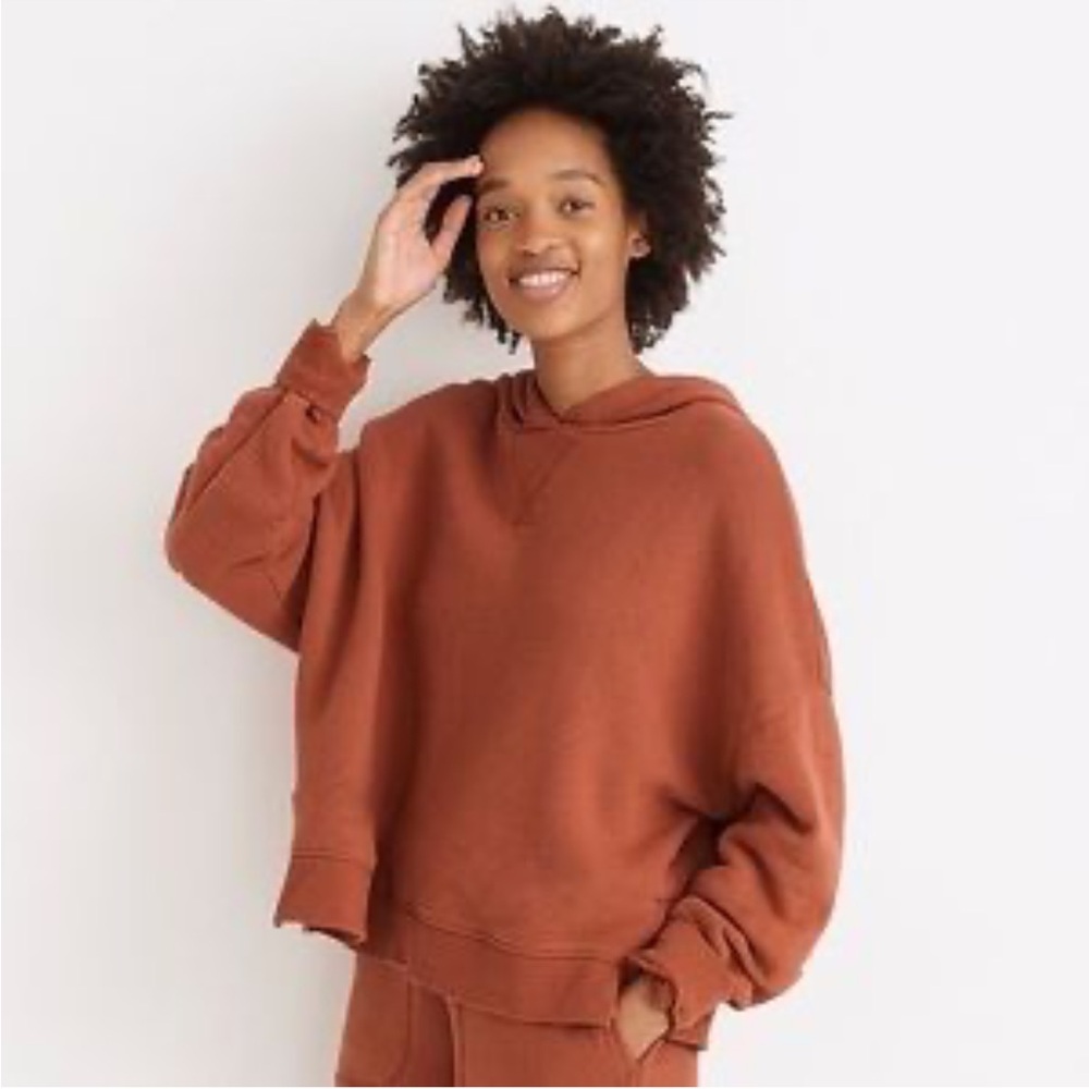 Rust balloon sleeve Madewell terry hoodie